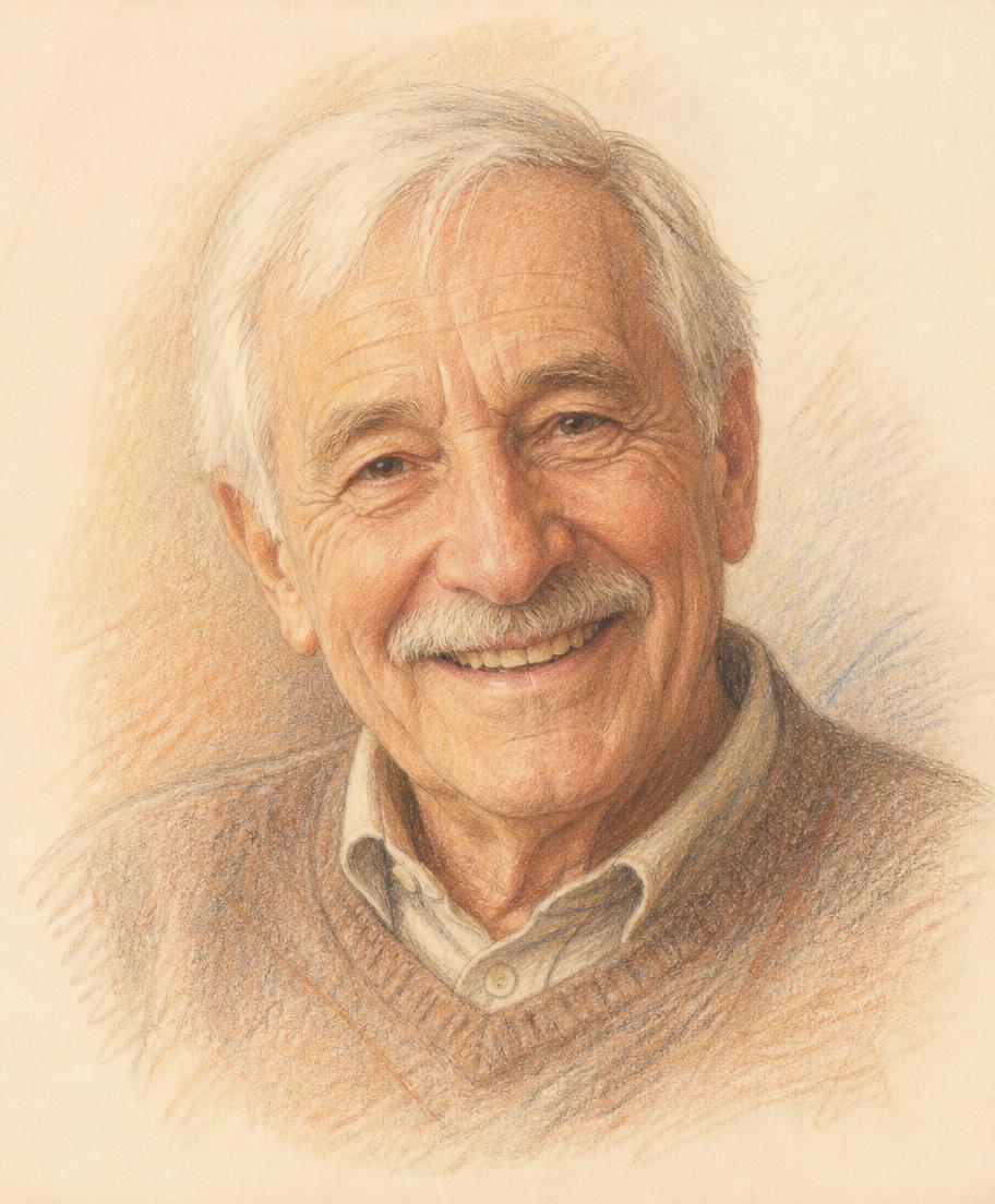 Coloured pencil portrait of a smiling older man